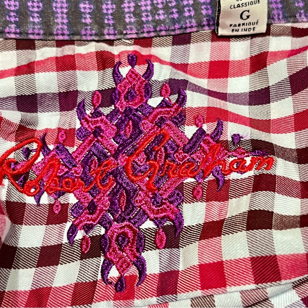 ROBERT GRAHAM Red Checked Gingham Shirt Men's Sz L Fold Back Cuffs Long Sleeve - Picture 8 of 14